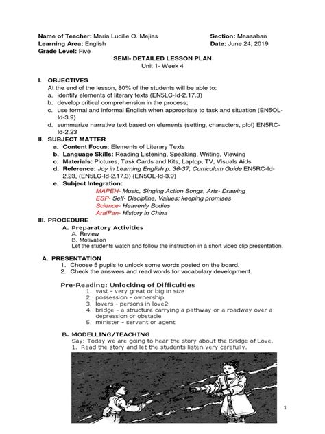 Semi Detailed Lesson Plan In English Grade 5.